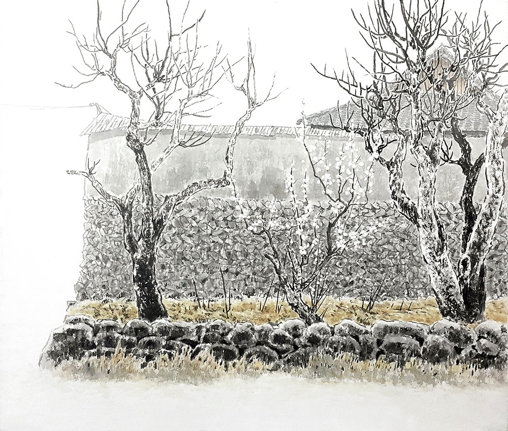 매화나무가 있는 시골, 한지에 먹+채색, 53x45.5cm-1000.jpg