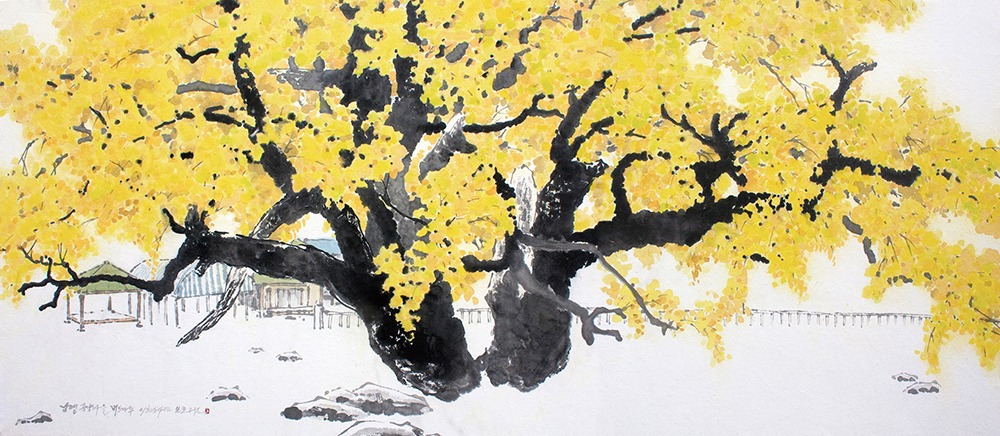 남명 중양마을 버들나무-가을, 한지에 먹+채색, 106x45.5cm-1000.jpg