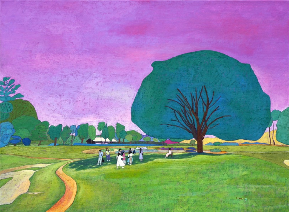 아즈미노치히로 미술관 정원에서의 사람들, 72.7 X 54cm, Opaque color on canvas, 2024.jpg