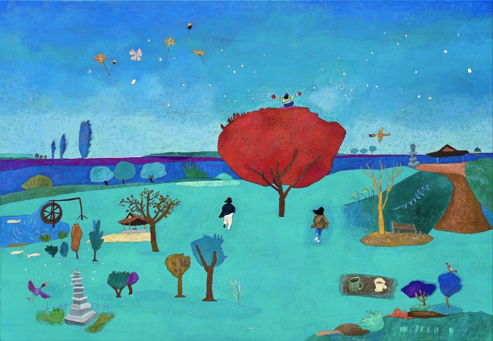 숨의 바람, 116.8 X 80.3cm, opaque color paper on canvas, 2025.jpg